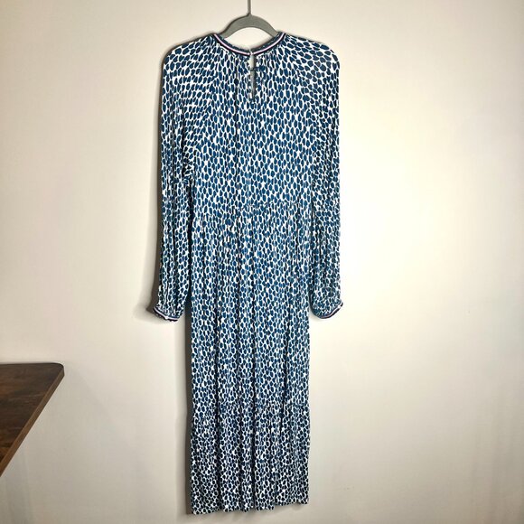 Boden Blue White Spotted Print Tiered Bohemian Midi Dress Long Sleeve Sz 8R - Picture 6 of 6